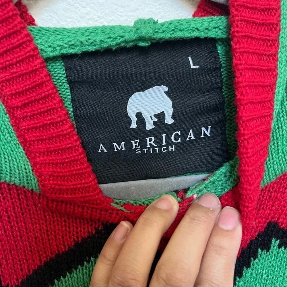 American Stitch Mens Elf Novelty Christmas Sweater Hoodie Green Red Large